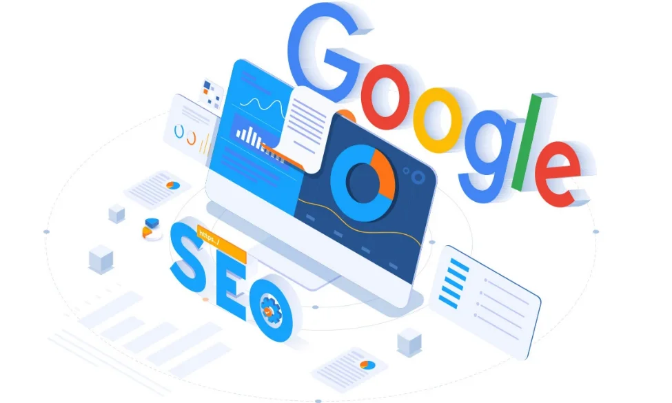 Google SEO与图文内容的概念插画
